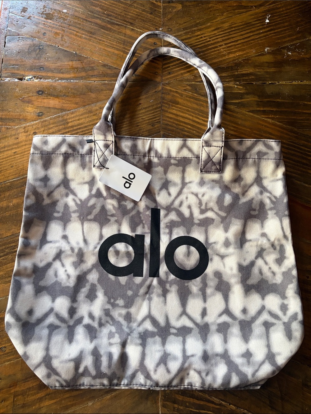 ALO Yoga Gray and Cream Tie-Dye Canvas Tote